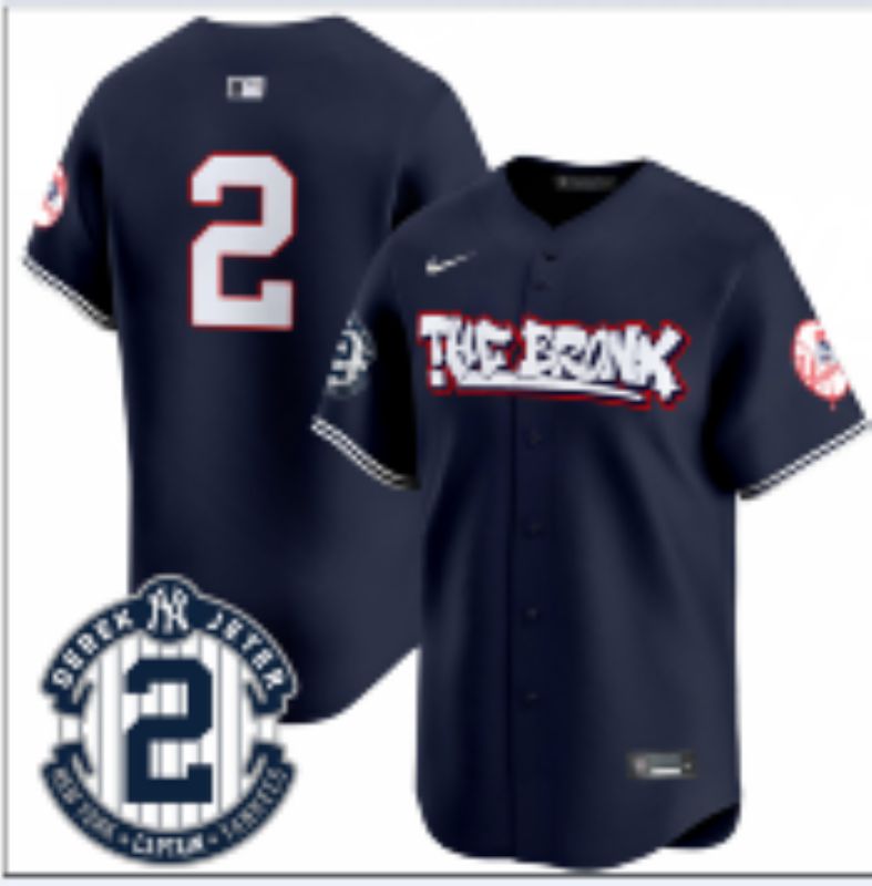 Men 2025 New York Yankees #2 Jeter Blue 4th generations Joint Name Nike MLB Jersey style 01